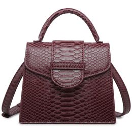 Evening Bags Fashion Maroon Snake Pattern Leather Handbags Lady Cross Body Bag Python Shoulder