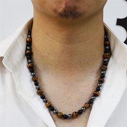 Chains Men Natural Stone Tiger Eye Beads Necklace Simple Round Small Necklaces Fashion Yoga Strand Beaded Jewellery For Homme Gifts