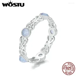 Cluster Rings WOSTU Solid 925 Sterling Silver Blue Opal Wedding For Women Simple Flower Pattern Party Ring Elegant Jewellery Gift Mom
