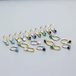 Stud Earrings 1Pc 925 Sterling Silver Fashion Vintage White/Black/Green/Blue Zircon Hoop Circle For Women/Girl Piercing Jewelry