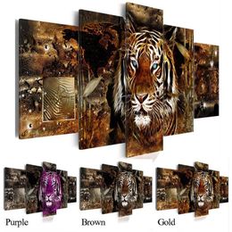 Sell No Frame 5 Pieces Canvas Print Modern Fashion Wall Art the African Animals Tiger for Home Decoration2498