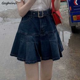 Skirts Pleated Skirts Women Denim High Waist dent Fashion Leisure All-match Summer Mini Holiday Solid Simple Korean Version Elegant P230422