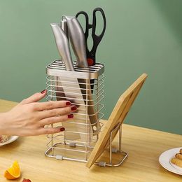 1pc Kitchen Storage Holder, Pot Cover Chopping Board Knife Rack, Two-in-one Kitchen Utensil Storage Shelf, Kitchen Cutlery Storage Organizer, Kitchen Accessories