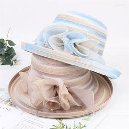 Wide Brim Hats Fashion Women Lace Flowers Hat With Floral Summer Cap Elegant Wedding Party Beach Sun Protection Caps
