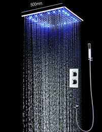 el Bathroom 20 inch Rain Shower System Water Power LED Lights Thermostatic Mixing Valve hand shower set5309376