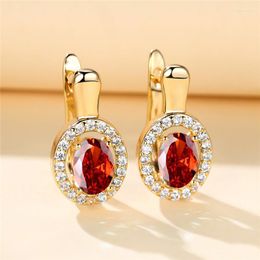 Hoop Earrings Trendy Female Light Blue Zircon Stone Cute Gold Color For Women Luxury Crystal Oval Wedding