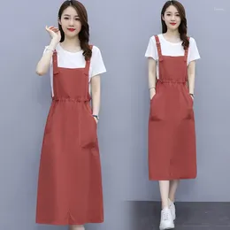 Work Dresses 2023 Women Loose Maxi Denim Ladies Suspenders Jean And Shirt Female Strap Ripped Vintage Two Piece Suits A47