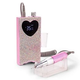 Nail Manicure Set Heart Shape Electric Nail Drill 35000RPM Nails Milling Cutter Wireless Pedicure Grinder Rechargeable Nail Drilling Machine 231123