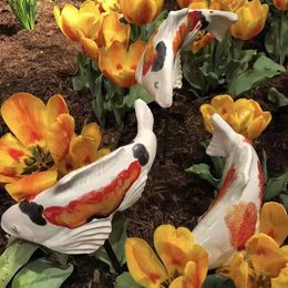 Garden Decorations Koi Statue Resin Decoration Floating Fish Figure Sculpture Colourful For 230422