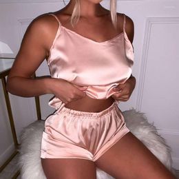 Women's Sleepwear Women Pajamas Sets Sexy Lingerie Pijamas Silk Satin Pyjama Sleeveless Cami Top Shorts For Woman Homewear