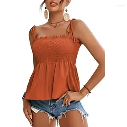 Women's Tanks Spaghetti Straps Tube Tops 2 Layers Ruffle Vests Solid Color Sweet Womens Lace Up Shirts Open Back Bodycon Top Wearing