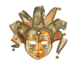 CMiracle Gold Volto Resin Music Venetian Jester Mask Full Face Masquerade Bell Joker Wall Decorative Art Collection9763063