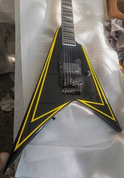 Cobhc Alexi Laiho Black Yellow Pinstripes V Black Electric Guitar Floyd Rose Tremolo Bridege China EMG Pickup 9V Battery Box Sharkfin Inlay Black Hardware