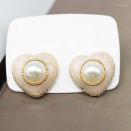 Hoop Earrings French Elegant Retro Temperament Heart Pearl Resin Classic Women Girl Party Jewellery Gift Love Ear Nails