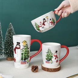 Mugs 1pc Christmas snowman ceramic coffee cup embossed tableware household water holiday gift ideas 231122