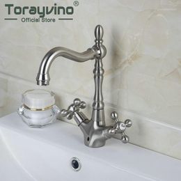 Bathroom Sink Faucets Antique Brass & Chrome Brushed Nickel Mixer Basin Retro 2 Handles 1 Hole Tap Deck Mounted1