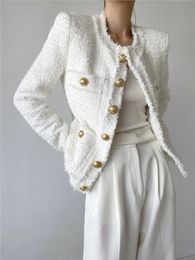 Womens Jackets White tweed jacket Professional spring autumn womens Business ladies onepiece Classic 231123