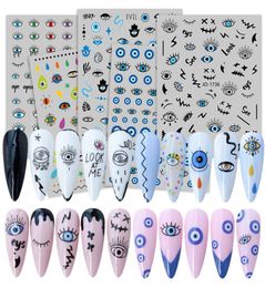 Turkey Blue Evil Eyes Series 3D Nail Stickers Abstract Nail Sliders Charming Sticker DIY Manicure Foil Decals5808934