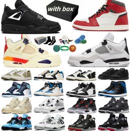 Mit Box 4 4s Männer Frauen Basketballschuhe 1s Chrome Black Cat Frozen Moments Canvas Military Black White Oreo Dark Mocha Sail Gold Bred Olive Reimagined Sports Sneakers