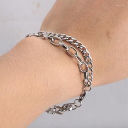 Link Bracelets Stainless Steel Bracelet Couple Punk Hip-Hop Rock OT Buckle Double Rope Stitching Ladies Men