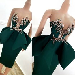 Darker Green Elegant Cocktail Mini Short Dresses Sweetheart Neckline Sexy Formal Dress African Arabic Aso Ebi Styles Lace Apliqued Party Graducation Event Gowns