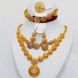 Necklace Earrings Set White Stone Ethiopian/Eritrea/Habesha Chokers Yellow Colour Sets Jewellery For Earring/Necklace Women Bridal Gift Gold