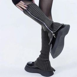 Women Socks Woolen Hosiery For Girls Autumn And Winter Women's Long Solid Color Versatile Knitting Zipper Pile