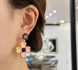 2024 Luxury quality charm drop earring with pink and black Colour design enamel style have stamp box PS4945A