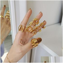 Band Rings 26 A-Z English Initial Ring Sier Gold Open Band Rings Retro Letter Women Fashion Jewellery Will And Sandy Gift Drop Delivery Dhxof