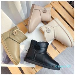 Australia Classic women botton designer Mini Snow Boot sheepskin lined Winter UGlis furry Ankle waterproof leather surface