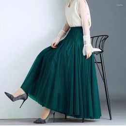 Skirts Solid Colour Breathable And Comfortable Pleated Skirt Mesh Gauze Mid-length Large Swing Dance Long For Women Polyester