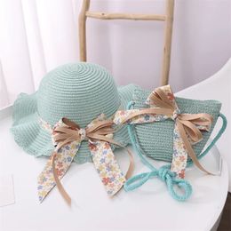 Caps Hats straw hat for kids summer girls beach hat children's sun hat girls summer straw hat bag set sunscreen Japan 231123