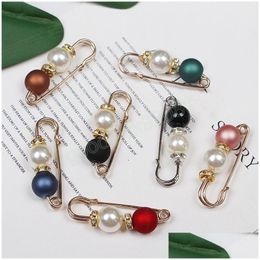 Pins Brooches Pearls Brooch Tightening Waistband Pin Smaller Openning Bottom Rhinestone Metal Finding Accessories Cardigan Scarf Dr Dhsg0