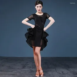 Stage Wear Sexy And Modern Lace Dress Latin Dance Clothing Female Adult 2023 Summer Short-Sleeved Table Costume