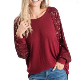 Women's Blouses Shirt 2023 Autumn/Winter Sequin Splice Round Neck Loose Raglan Sleeve Fashion Top