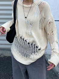 Women's Sweaters Hollow Out White Antique Crochet Retro Single Piece Street Clothing Harajuku Knitted Autumn Long Sleeved 2023 Sweater