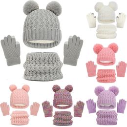 Scarves Wraps Knitted Baby Hats Scarf Set Winter Neck Scarves Beanie Caps For Boy Girls Cute Hat Scarf and Gloves 3pcs Suit For Kids 1-6years 231123