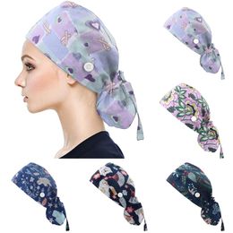 Beanies Cotton Print Bouffant Hat Bandage With Sweatband Adjustable Scrub Men Women Gorro Enfermera Quirofano Caps Beanie/Skull