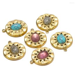 Pendant Necklaces 5pcs/lot Stainless Steel Gold Plated Boho Sun Flower Earring Round Charms Dangles Pendants For DIY Necklace Jewelry Making