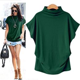 Women's T-Shirt Women Casual Turtleneck Short Sleeve Cotton girl Solid Casual Top Shirt female Plus Size Solid girl clothing fashion 230422