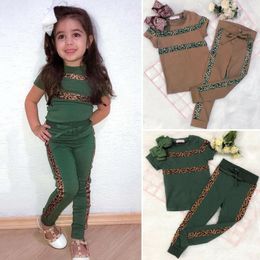 Clothing Sets 2023 Fashion Girls Clothes Set Cotton Casual Leopard Print Kids Short Sleeve Tops Pants 2pcs Toddler Infant Children Outfits