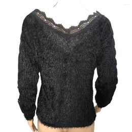 Women's Blouses Women Knitted Pullover V Neck Top Fluffy Openwork