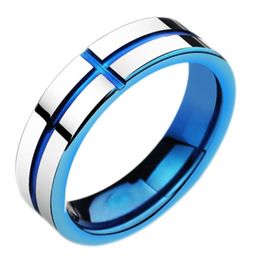 Band Rings Contrast Colour Cross Stainless Steel Couple Ring Band Blue Gold Glossy Rings For Women Men Fashion Jewellery Will And Sandy G Dhtgv