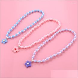 Jewellery Pendant Necklaces Sweet Kids Necklace Resin Cute Princess Flower Children Pink/Blue/Purple Bead Set For Girls Child Jewellery Gi Dhpvt