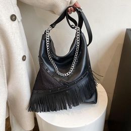 Evening Bags Retro Rivet Women Shoulder Bag Designer Tassel Handbags And Purses Chains Crossbody For 2023 Square Quilted Tote Hobo