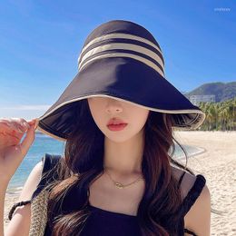 Wide Brim Hats Summer For Women Empty Top Bucket Hat Sunscreen Sunshade Black Beach Female Fisherman Cap Gorro Oliv22