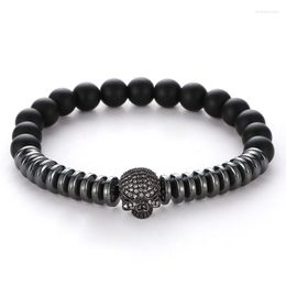 Charm Bracelets XiongHang 2023 Natural Stone Bracelet Multiple Colour Hematite Pave CZ Skull Jewellery