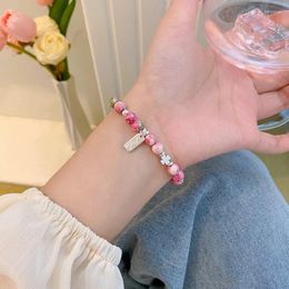 Strand Cherry Blossom Pink Shoushan Stone Beaded Bracelet Women's Temperament Personality