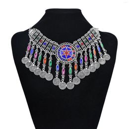 Necklace Earrings Set Bohemian Vintage Metal Colour Rhinestone Coin Tassel Statement Earring Afghan Gypsy Ethnic Dance Jewellery