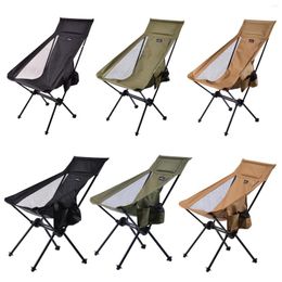 Camp Furniture Ultralight Folding Moon Chairs Outdoor Camping Chair Removable AluminumAlloy Fishing Picnic Seat With Side Pockets Stool